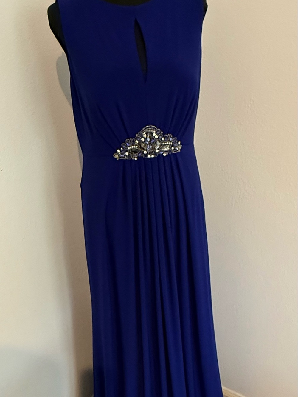 Sleeveless Royal Blue Evening Gown with Embellished Waist- mother of bride